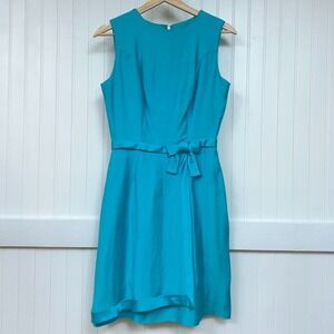 Vtg Mod Retro Dress Turquoise Sheath Prom Hoco Sleeveless Bow Belt Junior's S